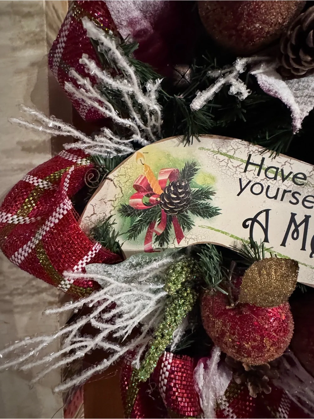 New OOAK Red and White Christmas Holiday Swag Wall Decor